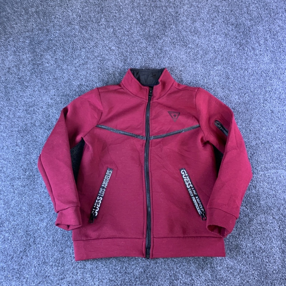 Guess Los Angeles Track Jacket Girls 8 Red Logo Pockets Full Zip Activewear